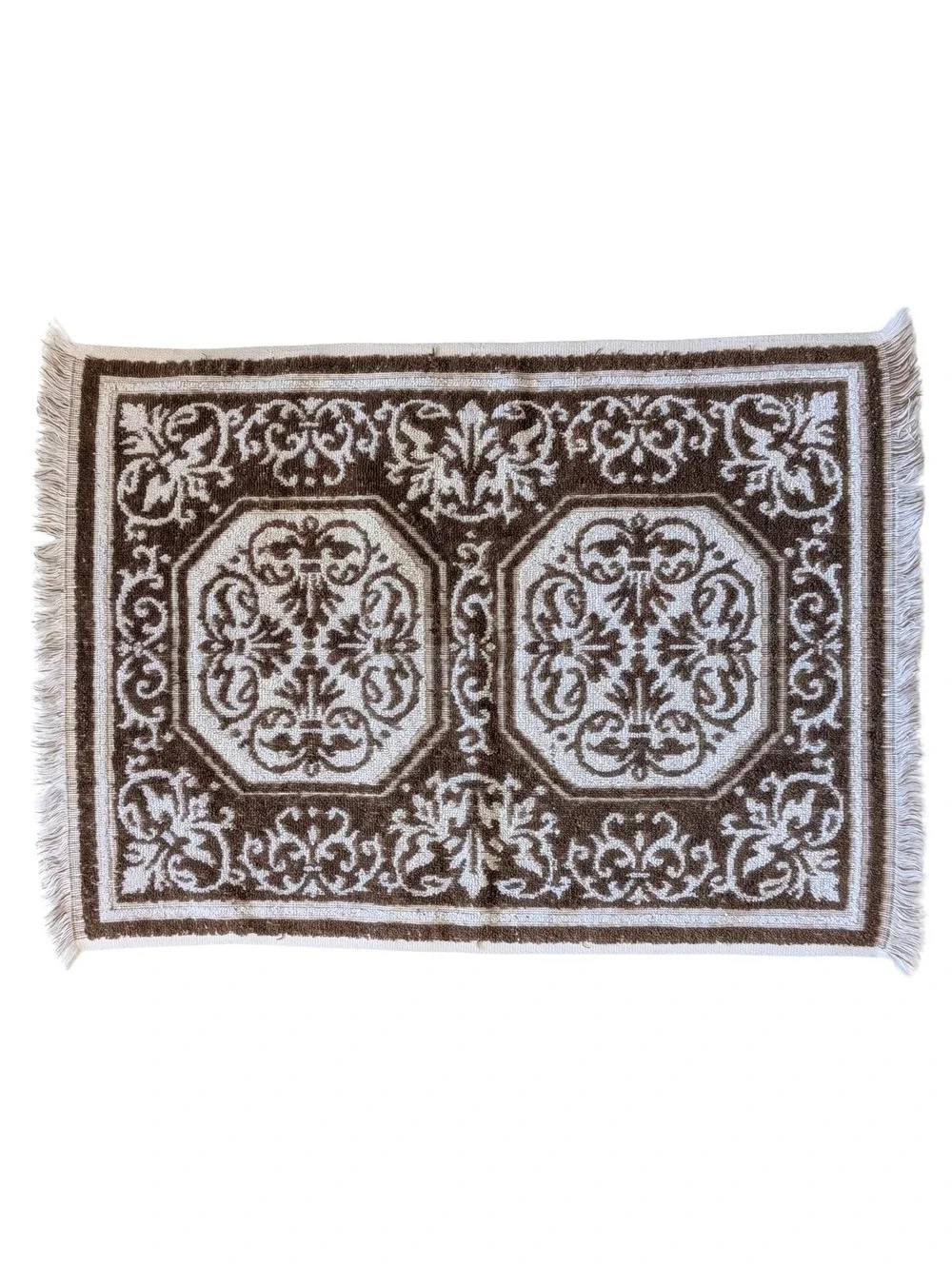 1970s Vintage Brown & White Hand Towel
